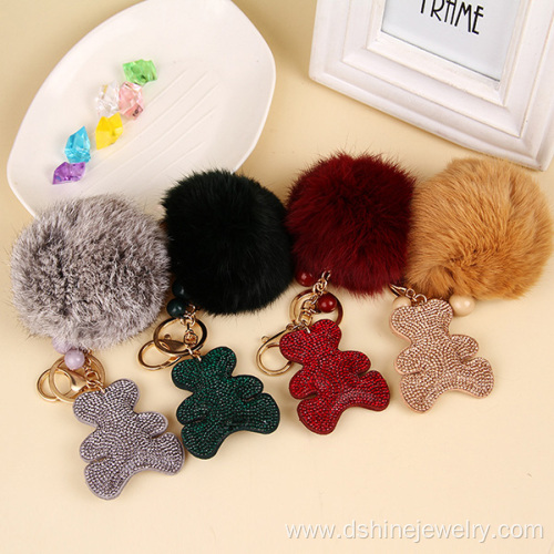 Full Rhinestone South Korea Velvet Bear Fur Pom Keychain